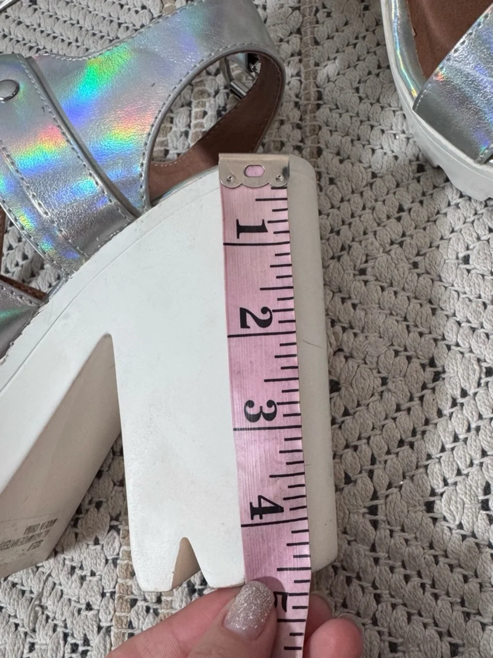 Qupid Holographic Silver White Chunky Platform Sandals Heels